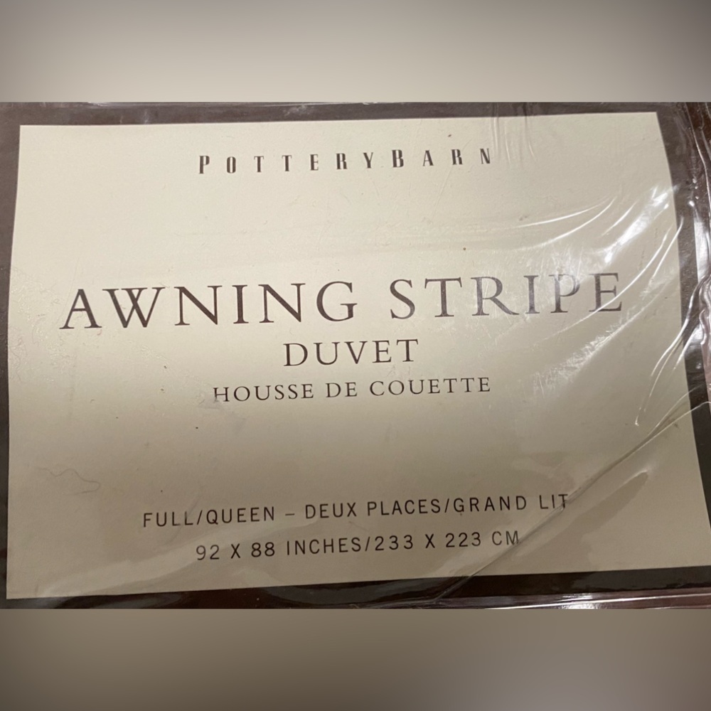 Pottery Barn linen/cotton Full/Queen Awning Stripe Duvet Cover
